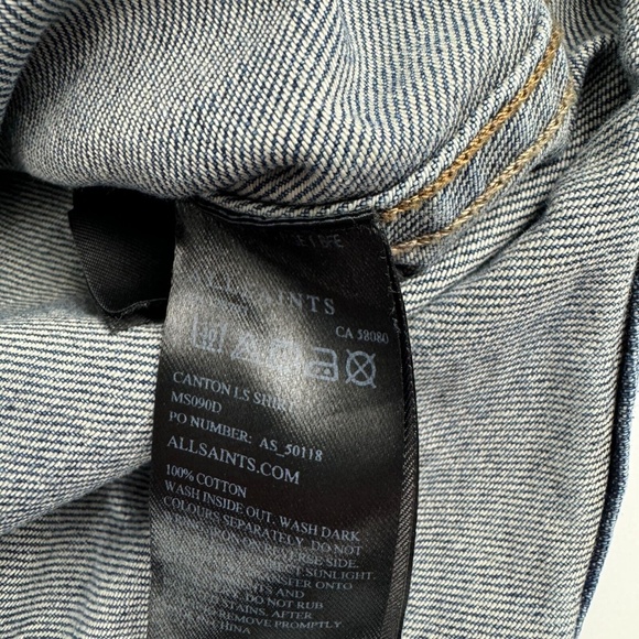 All Saints Mens Size S Canton Long Sleeve Heavy Denim Shirt Pearl Snap Western - Picture 7 of 9